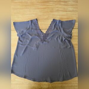 Torrid Lace V-Neck Blouse - Dark Gray